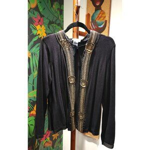 VINTAGE Black Long Sleeve Talbots Cardigan Gold Sequin, Beaded. Large